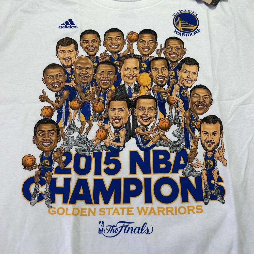 NEW Adidas Golden State Warriors Shirt Mens‎ 2XL White 2015 Champions Caricature